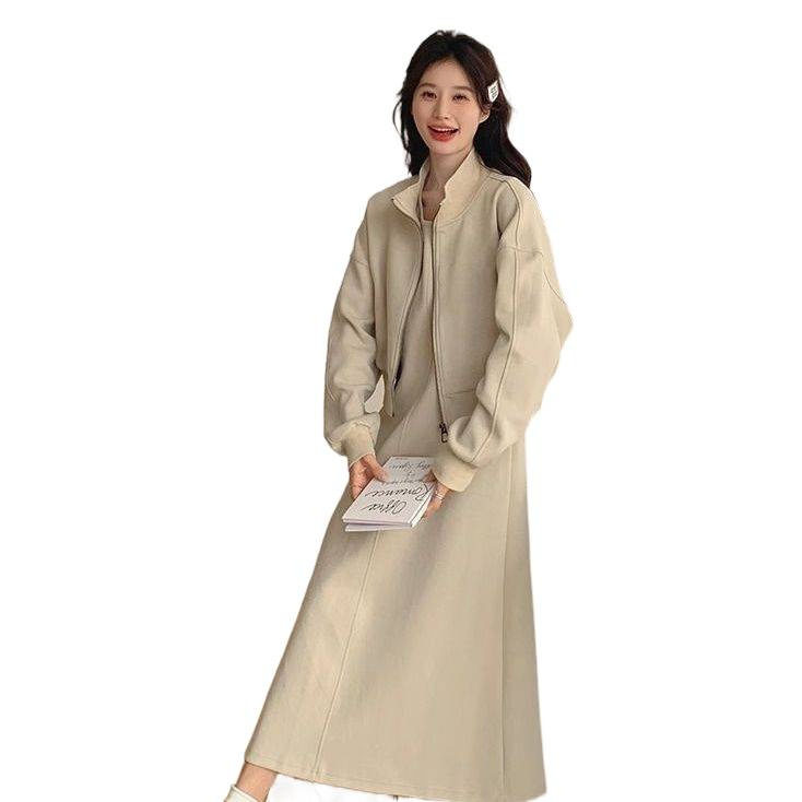 Maternity Dress Autumn 2025 New Plus Size Women's Sweatshirt Jacket Vest Skirt Two-Piece Autumn and Winter Suit