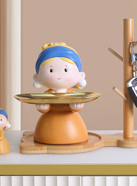 珍珠女孩托盘摆件创意轻奢钥匙收公室纳桌面装饰树脂年会礼品鞋柜