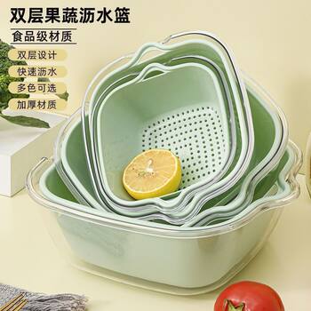 Vegetable Washing Basket Double-layer PET Transparent Draining Basket Household Kitchen Vegetable Basket Fruit Plate Multifunctional Washing Fruit Filter Basin