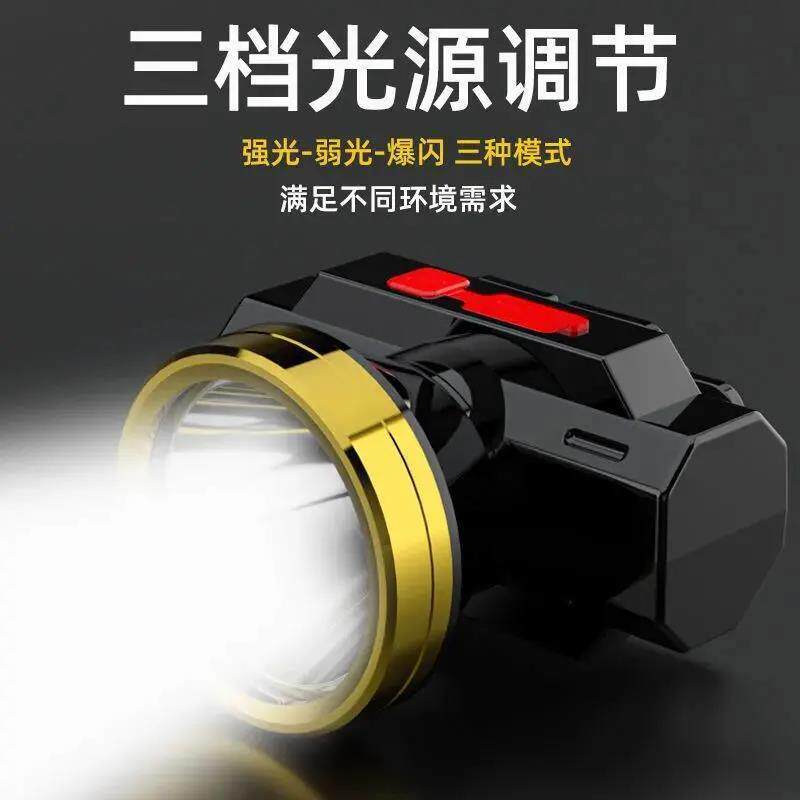 Led Night Fishing Strong Light Headlight Can Be USB Rechargeable Lithium Battery Small Headlight Fishing Outdoor Patrol Camping Style Head-Mounted Flashlight