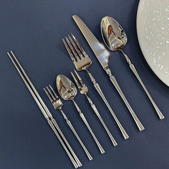 Small Waist Mirror Steak Knife, Fork and Spoon Three-Piece Set 304 Stainless Steel Fruit Fork Coffee Spoon Soup Spoon Tableware Set