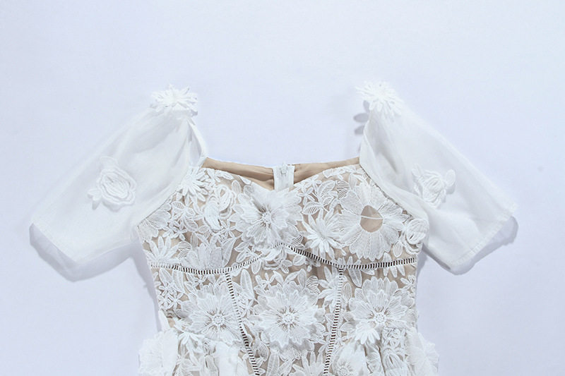 Đầm trắng nữ Việt Nam phong cách Pháp mềm mại chất liệu organza phối ren — Trắng chi tiết 7