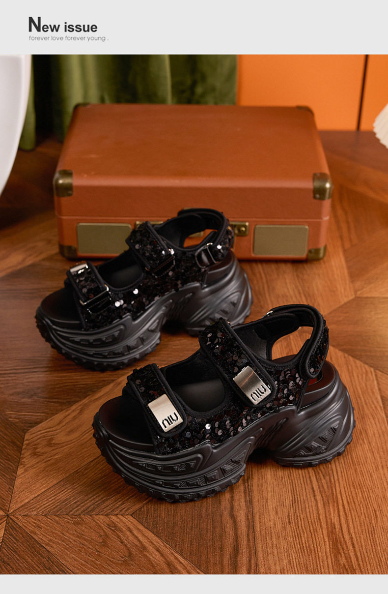 Sneaker nữ chunky đế dày phong cách thể thao mùa hè — Bạc, Đen chi tiết 14