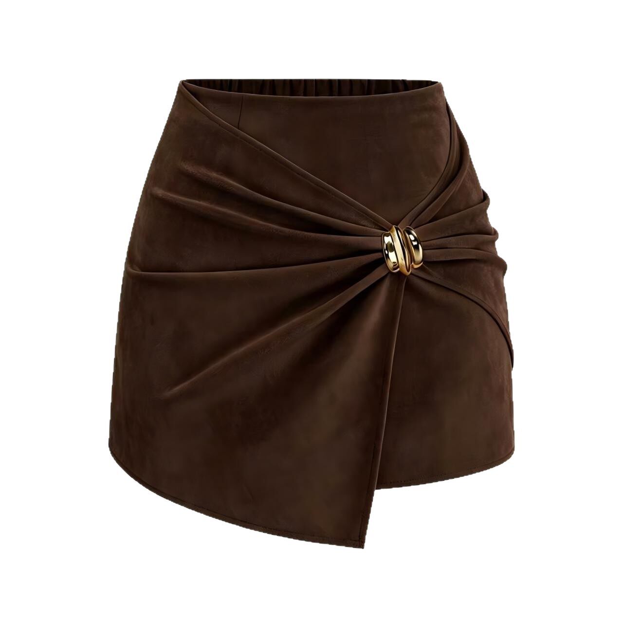 High Waisted Suede Skirt Solid Color Decorative Details Fashionable Design Womens Apparel for Casual Occasions