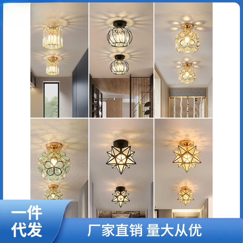 Corridor Aisle Light Nordic Modern Minimalist Entrance Balcony Light Internet Celebrity Hot Style Light Luxury Crystal Ceiling Ginger Tea