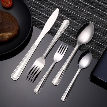 Wholesale creative bead point stainless steel knife, fork and spoon 5 piece set household hotel steak knife, fork and spoon Western tableware set