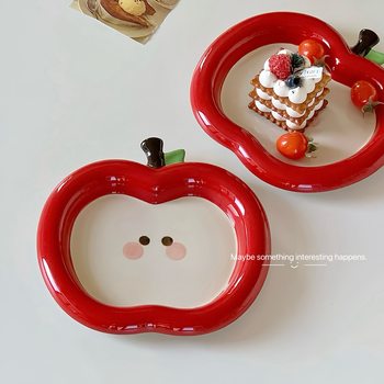 Internet Celebrity Plate Ins High Color Value Cute Ceramic Dessert Plate Advanced Sense Doodle Plate Cake Plate Storage Plate Tray