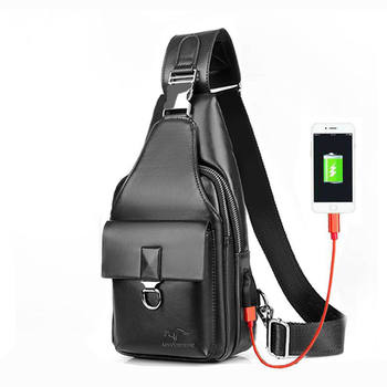 Men's Shoulder Bag, Charging Chest Bag with Wallet, Fashionable Casual Shoulder Leather Bag, Crossbody Bag, Waterproof Waist Bag