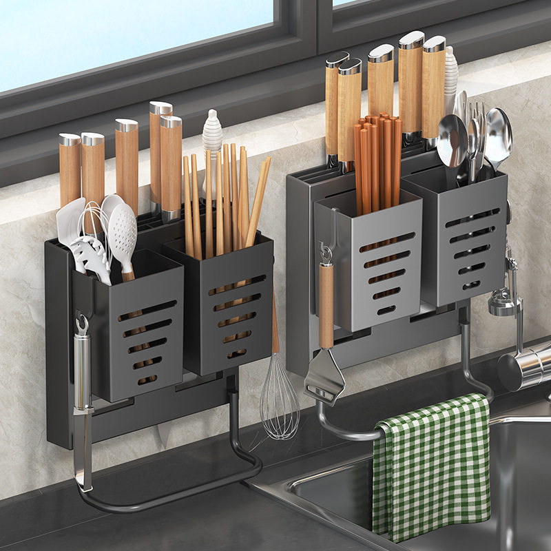 Cross-border Kitchen Knife Rack Storage Rack Household Chopsticks Tube Knife Storage Rack Punch-free Wall-mounted Multifunctional Hanger