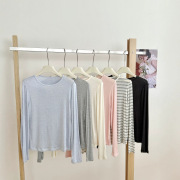 In-Stock Tencel Modal Lightweight Base Shirt for Women, Silk Wool Round-Neck Top, Long-Sleeve T-Shirt, Slightly Sheer