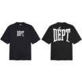 Dept black with white letters