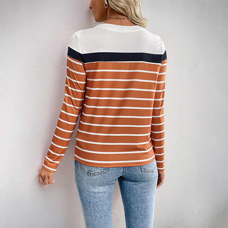Casual Striped Long Sleeve Top for Women Round Neck Autumn Collection Comfortable Fabric Wholesale Available