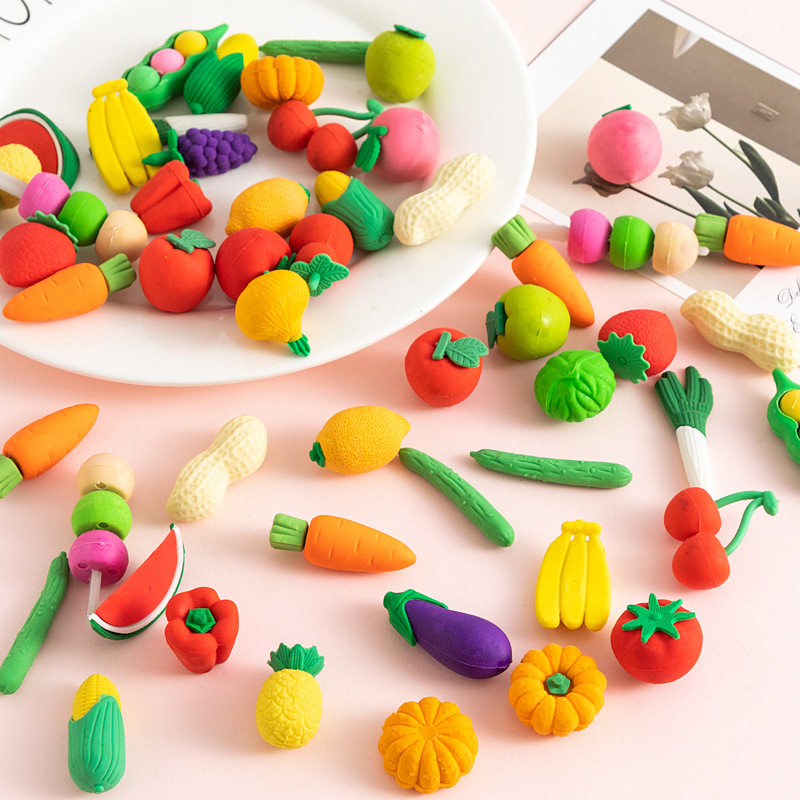 Removable Fruit and Vegetable Eraser Clean Primary School Students Creative Rubber Cute Stationery 3D Gashapon Shape