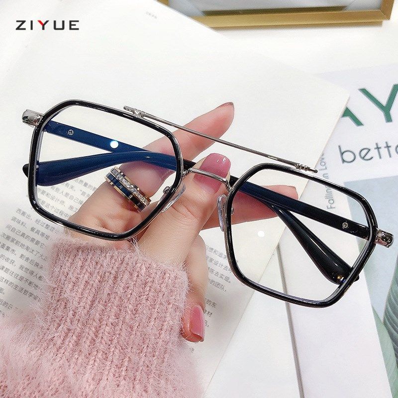 Retro color changing double beam glasses frame Men's Fashion anti-blue light flat mirror Wei Ting with finished myopia women Wholesale