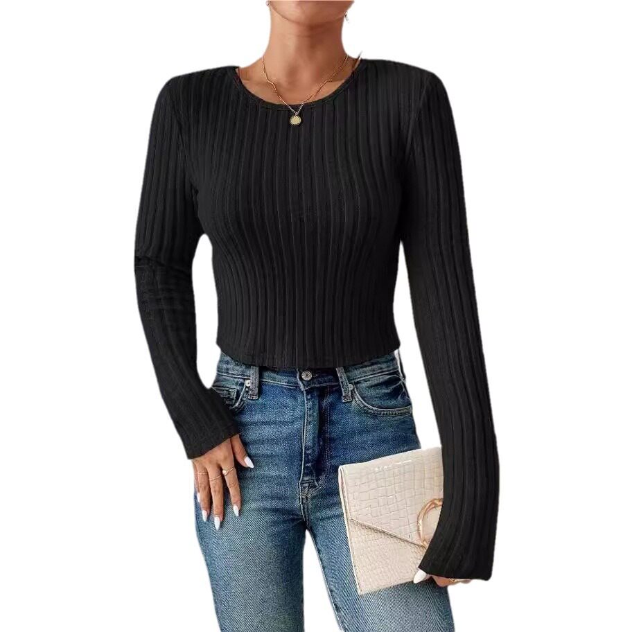 Casual Fitted Sweater Solid Color Round Neck Long Sleeve Autumn Winter Wear Ready to Ship low MOQ