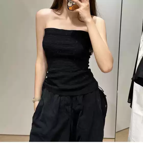 C * S women's clothing 2024 spring new slim-fit elastic texture tube top black 1148191001