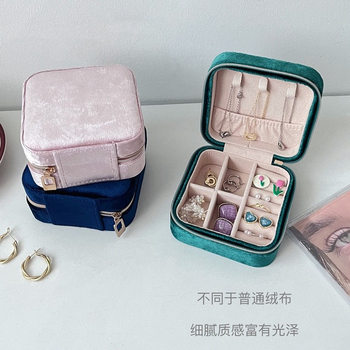Red Velvet Portable Jewelry Box for Women, High-End Korean Small Simple Earrings, Rings, Jewelry Storage, Souvenirs