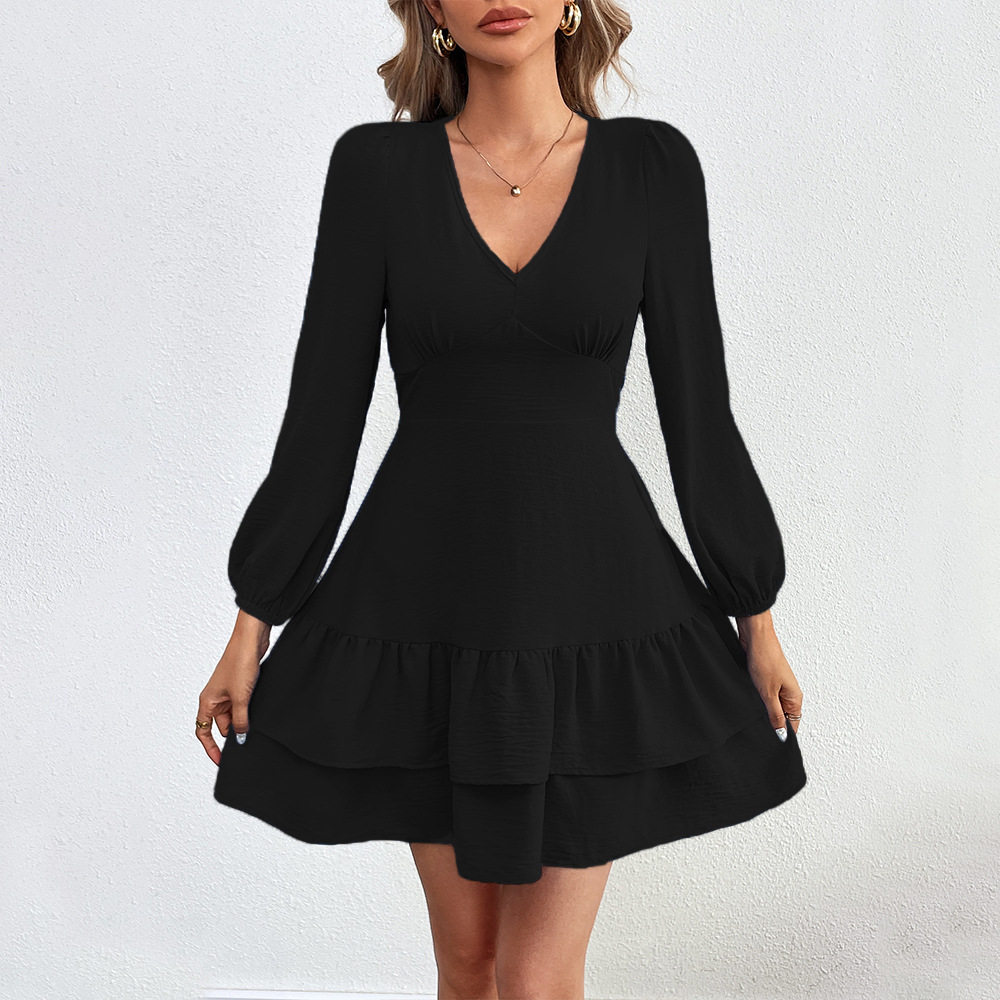 Womens Sexy Backless Ruffled Long Sleeve Dress Spring Summer Collection Elegant Design Comfortable Fabric Wholesale