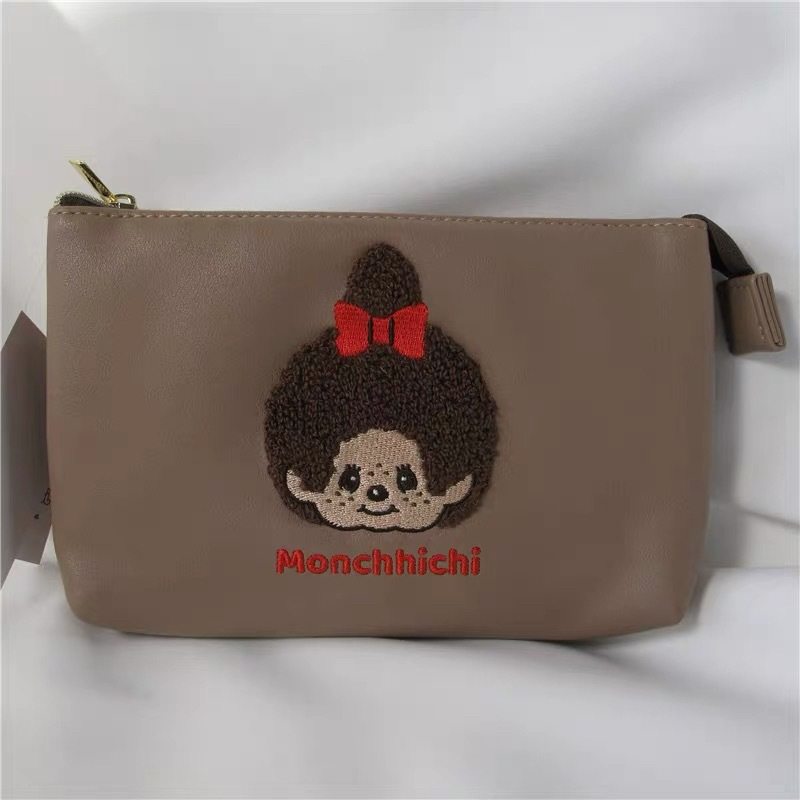Japanese-Style Monchhichi Kitty Cute Cartoon Embroidery Makeup Bag Cute Plush Zipper Bag Lipstick Storage Bag for Women