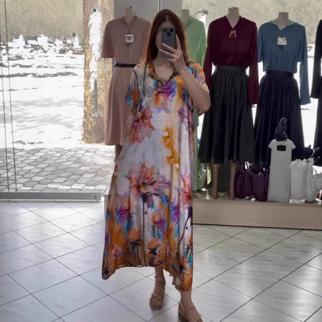 Summer Floral V Neck Maxi Dress for Women Casual Style Short Sleeves Lightweight Fabric Perfect for Vacations