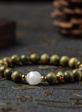 复古绿檀木佛珠手串情侣款