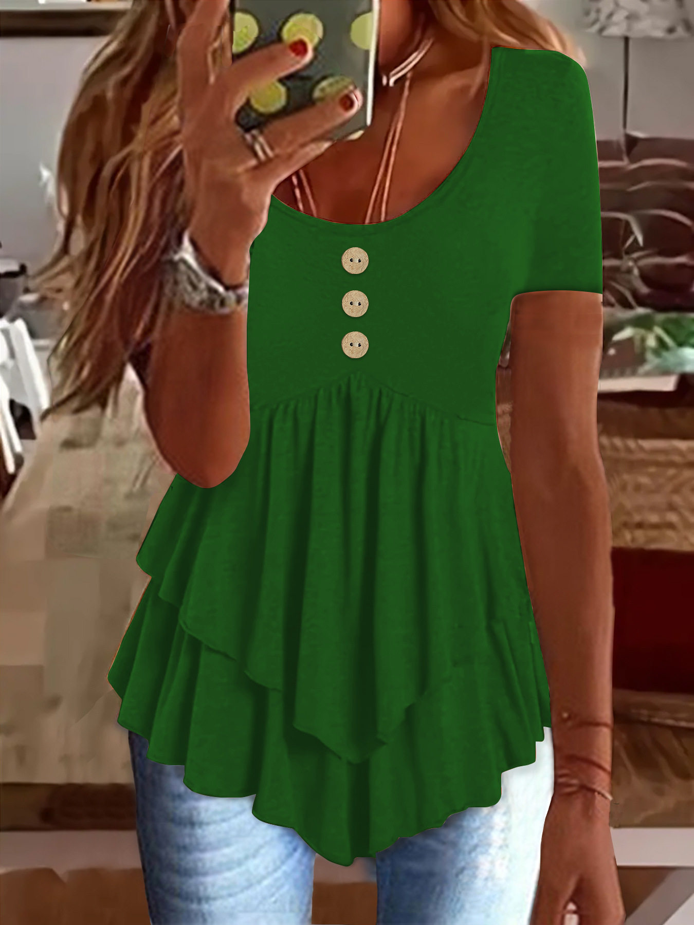 2025年新款亚马逊跨境欧美女装时尚三粒扣休闲纯色短袖连衣裙上衣