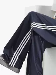 Men's Spring Drawstring Sweatpants, Loose Casual Pants, Drapey Straight-Leg Pants, Men's Three-Stripe Spring and Autumn Pants
