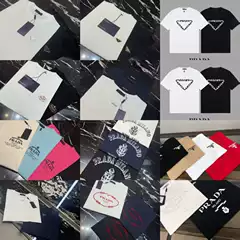 Luxury High Version Pra Pujia Metal Triangle Logo Unisex Summer Loose Versatile Printed Short-Sleeve T-Shirt