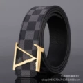 V black plaid gold buckle