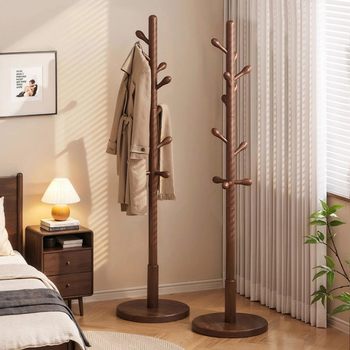 Coat Rack Solid Wood Simple Bedroom Household Clothes Rack Floor-Standing Pole Clothes Rack Entry Space-Saving Clothes Rack