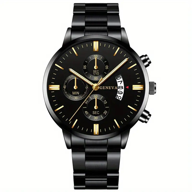 Cross-border explosions calendar steel band watch large dial three-eye quartz watch cross-border business men's watch manufacturers wholesale
