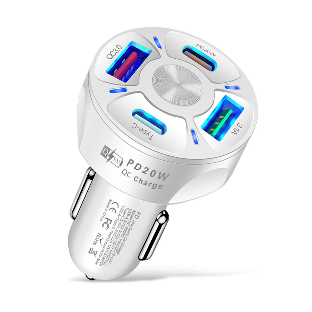 Dual Line 20W Pd+Qc3.0 3.1A 2Usb Fast Charging Car Charger Car Charger One to Four Multi-Port Car Charger