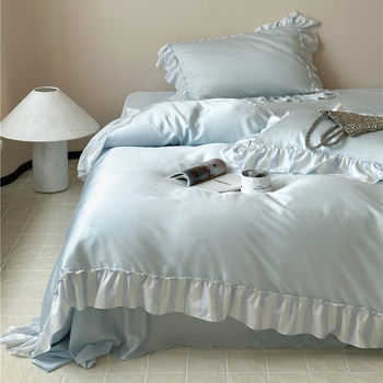 Korean Girl's Heart 60 Lanjing Tencel Four-Piece Set Summer Cool Silky Sleeping Nude Lace Quilt Cover Bedding