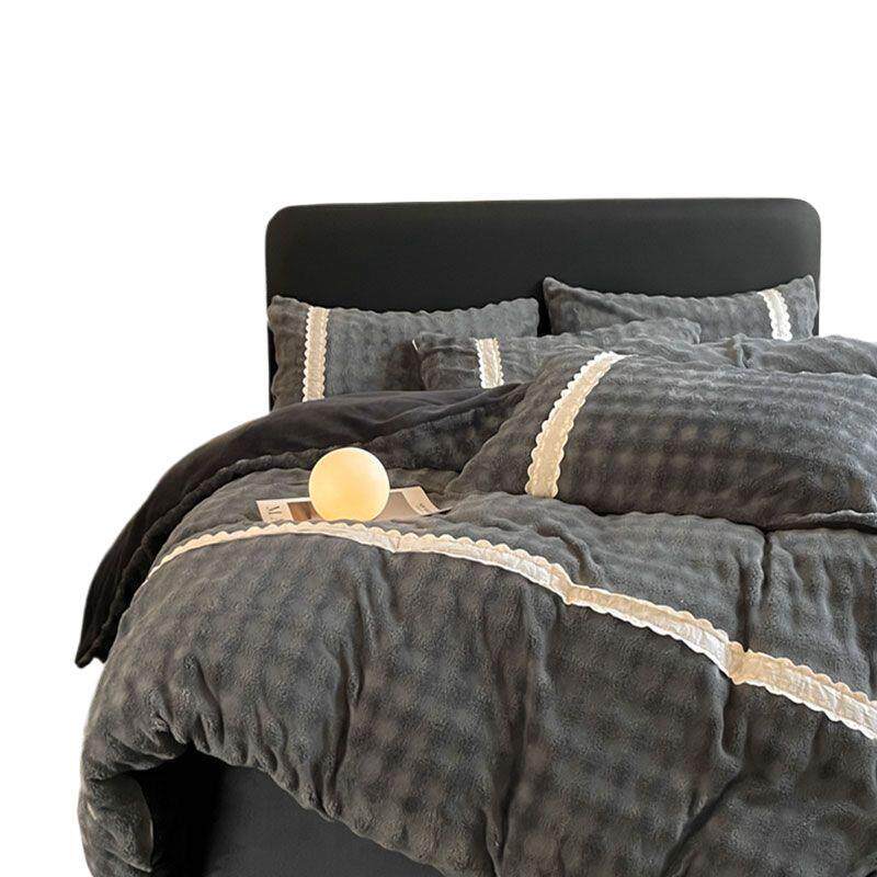 Winter Thickeneded Milk Velvet Four-Piece Flannel Quilt Cover Double-Sided Coral Velvet Warm Bed Three-Piece Set Ld