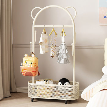 Children's Clothes Drying Rack Manufacturer Wholesale Household Storage Removable Cream Style Clothes Hanger Floor-Standing Bedroom Storage Clothes Drying Rack
