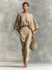 In-Stock Cross-Border Foreign Trade Women's Cotton and Linen Autumn and Winter Matching Set Batwing Sleeve Top Versatile Pocket Back Slit Long Skirt