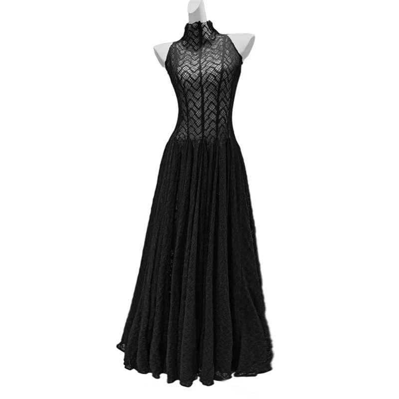 Đầm maxi nữ thắt eo cổ tròn không tay ren rỗng phong cách Pháp — Trắng (bộ 2 chiếc), Đen (bộ 2 chiếc) chi tiết 8