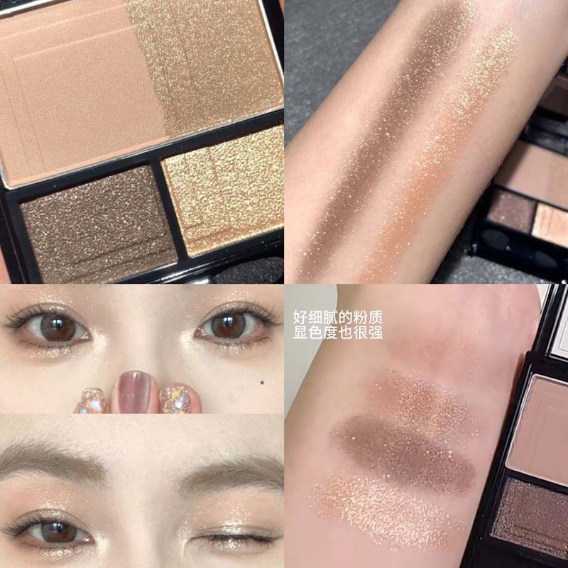 FAICCIA Four-color Eyeshadow Plate Ins Style Matte Pearlescent Sequins Smoky Makeup Grey-brown Commuter Eyeshadow Integrated Plate