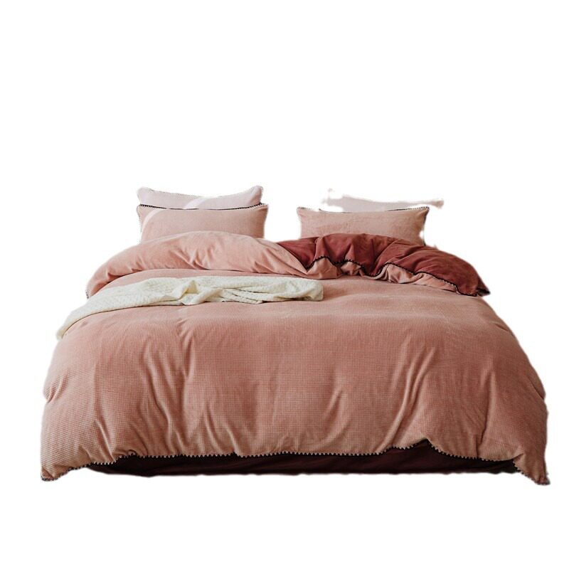 Simple solid color thickened milk velvet four-piece set winter warm coral velvet double-sided velvet bed sheet quilt cover fitted sheet