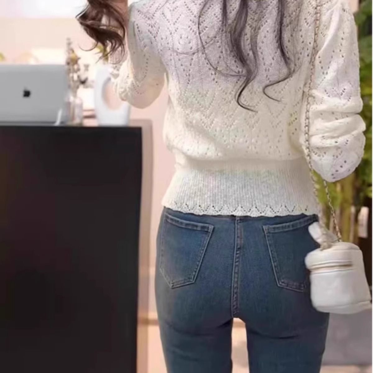 Lace Hollow Round Neck Knit Sweater for Women Soft Fabric Long Sleeve Versatile Style Spring Summer Casual Wear