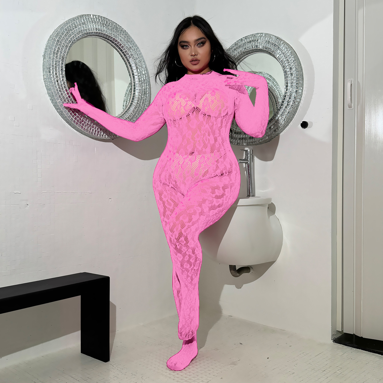 大码欧美性感豹纹透视免脱情趣内衣女诱惑闭裆连体衣Sexy Lingeri