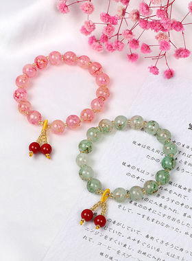 红豆晶弹力线手链韩国水晶佛系少女手串手饰流行情侣礼物地摊货源