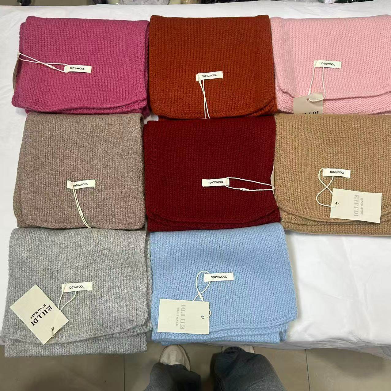 White Milk Color 100% Pure Wool Scarf 2024 New Pure Color Versatile Men and Women Winter Warm Knitted Scarf