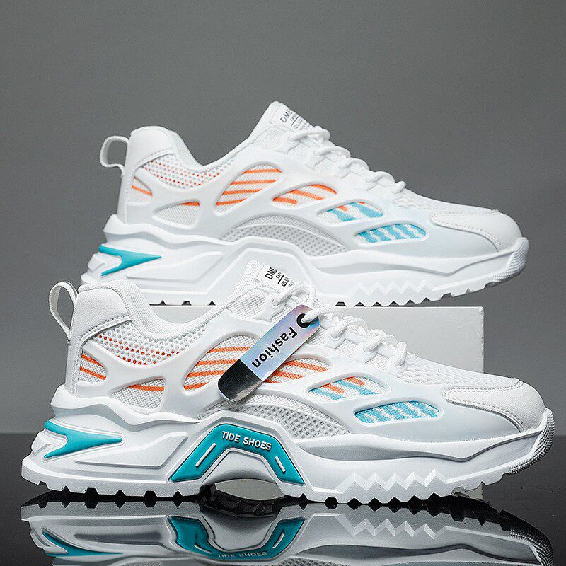 Men's Breathable Mesh Running Sneakers - White Blue