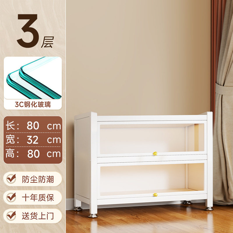 带门玻璃书柜钢制书架落地防尘铁皮手办展示柜家用储物柜收纳柜子