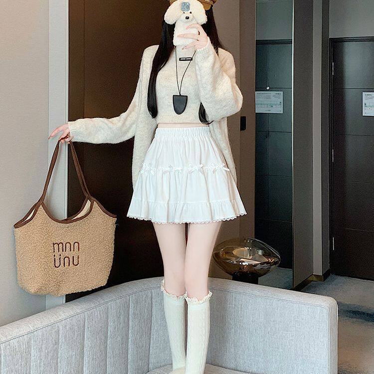 High Waisted Bowknot Skirt Lace Trim Flared Design Stylish and Versatile Autumn Winter Collection Wholesale