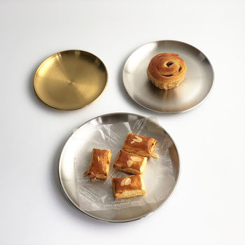 Stainless Steel Disc Golden Cafe Tray Fruit Plate Cake Plate Bone Plate Dish Shallow Plate Western Food Plate Grilled Skewers Plate
