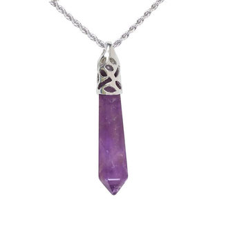 European and American Jewelry Wholesale Natural Stone Crystal Agate Necklace Amethyst Hexagonal Column Pendant Single Pointed Crystal Column Necklace