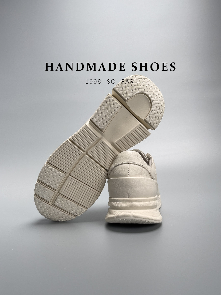 Giày sneaker nam da thật màu trắng phong cách Hàn Quốc, đế độn cao, dễ phối đồ — Màu trắng (tỷ lệ chất lượng trên 1000)