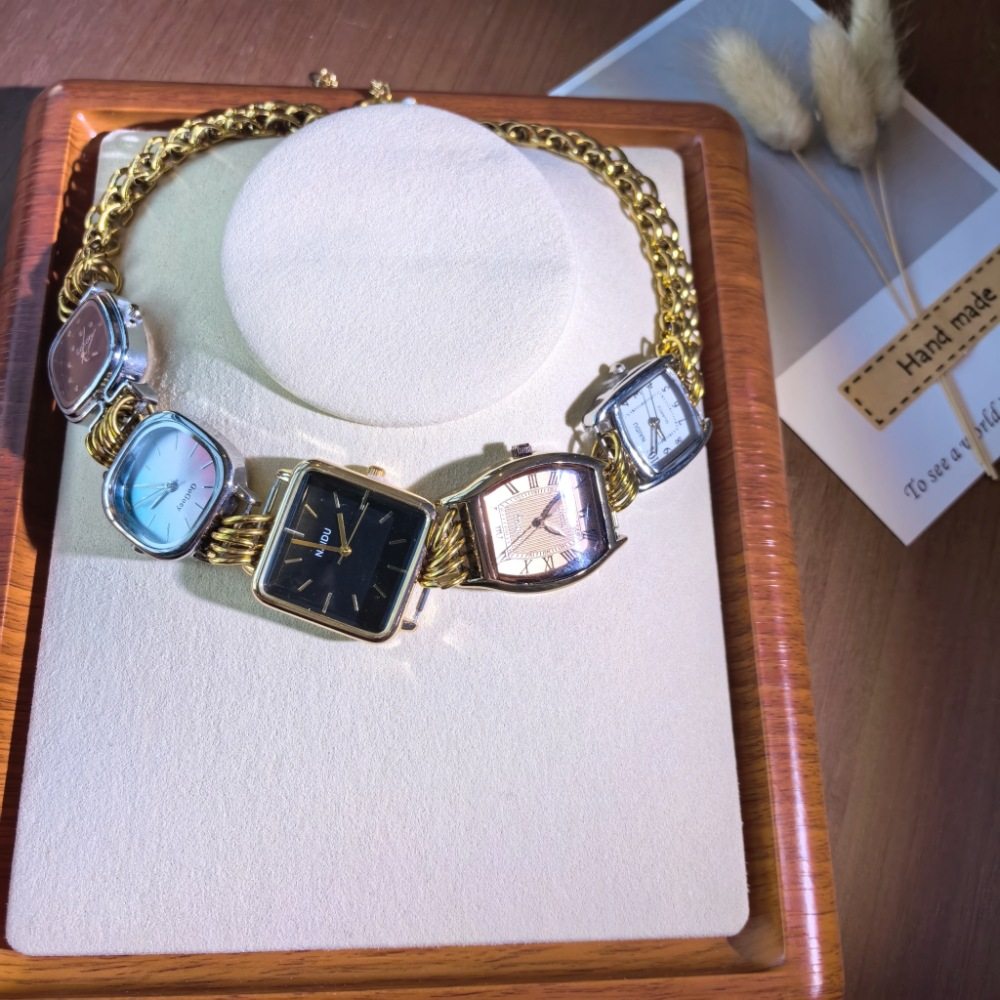 Personalized Original Niche Design Literary Retro Multi-Dial Pendant Necklace Quartz Watch Bracelet Stainless Steel Necklace Watch